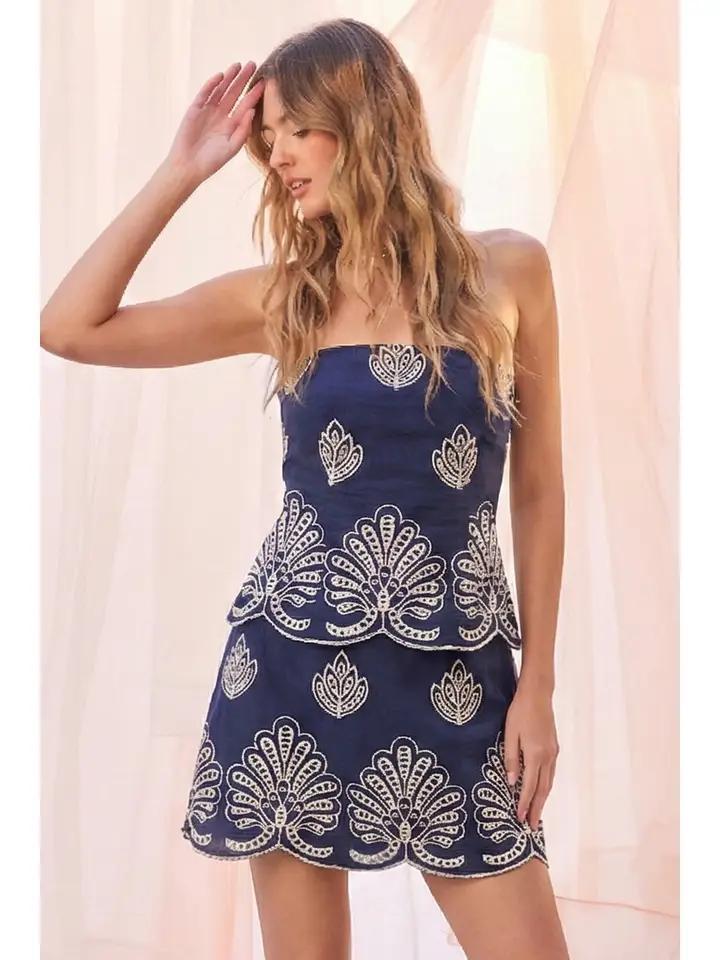 Emma Embroidered Strapless Mini Dress