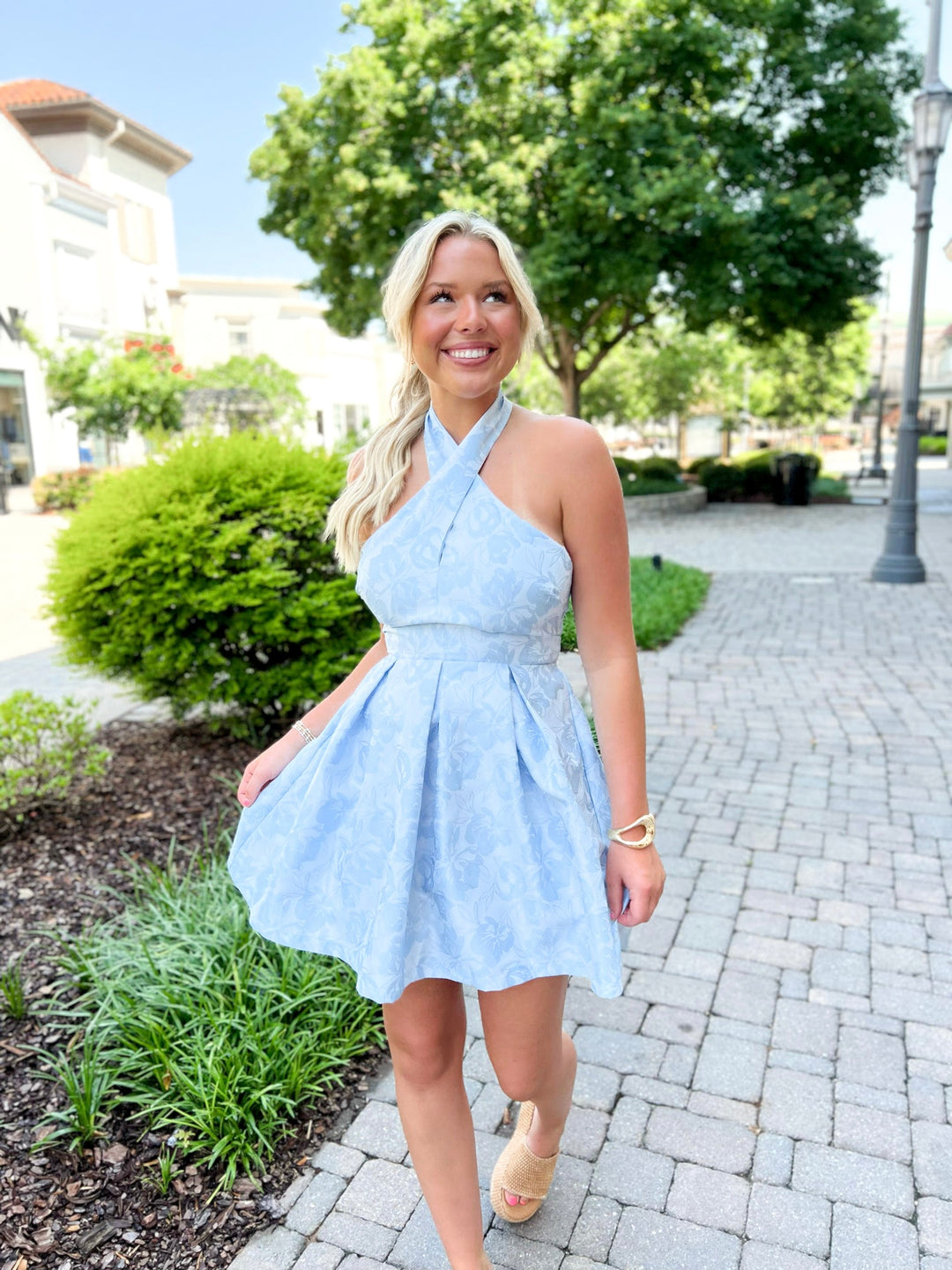 light blue floral mini dress Strapless Blue 3D Floral Embellished Mini Dress K44966