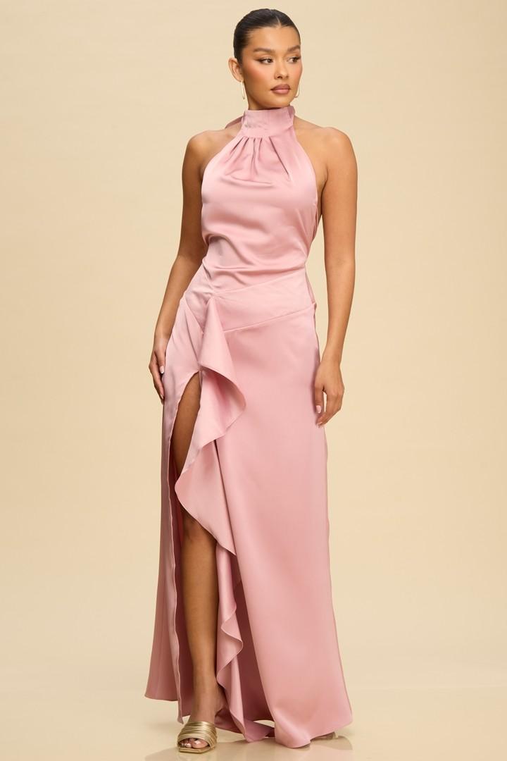 Eleanor Halter Scarf Ruffle Maxi Dress