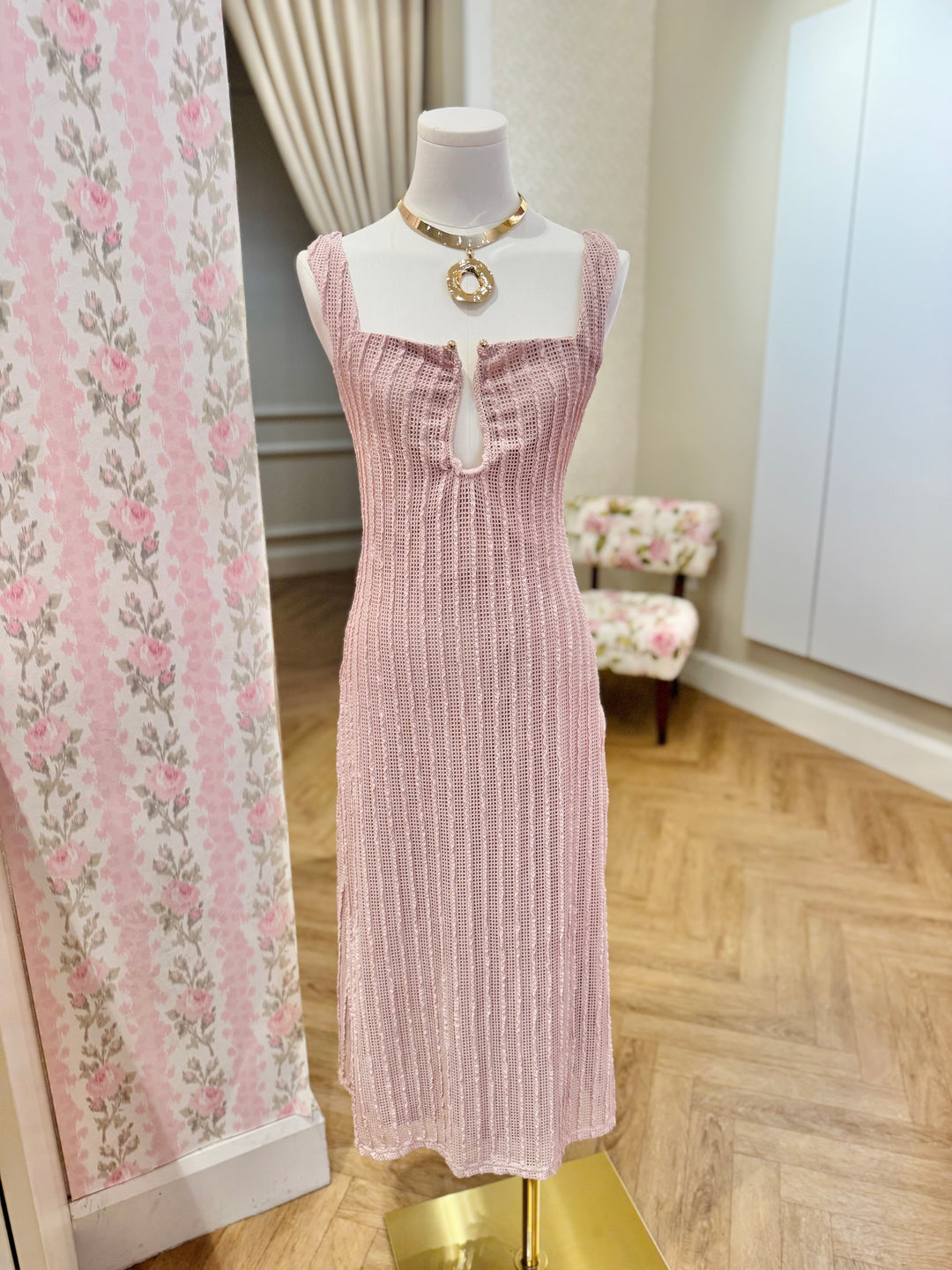 blush knit dress Keyhole Detail Textured Midi Christmas dresses